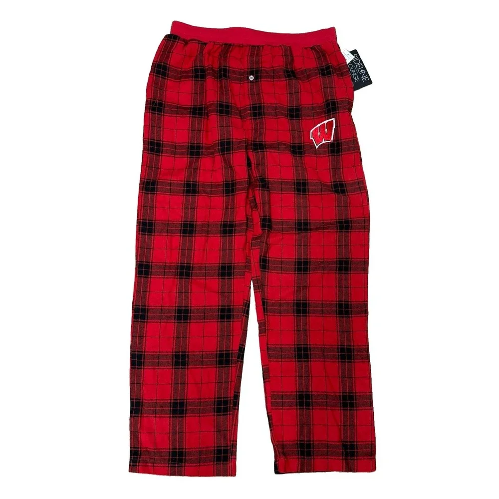 NWT Wisconsin Badgers Flannel Lounge Pants Men's L  Red Black Pajama Bottom PJ